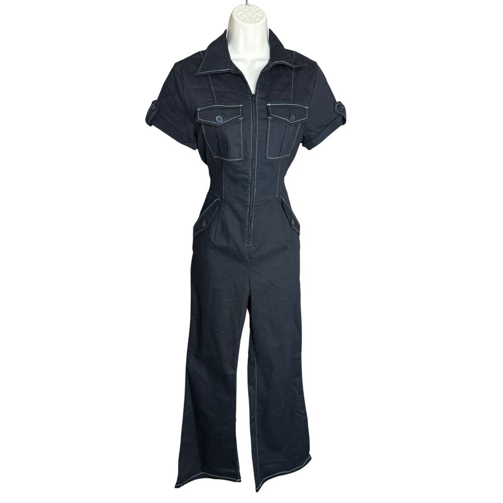 Unique Vintage Black Mechanic Type Stretch Jumpsuit M 6 8 NWOT